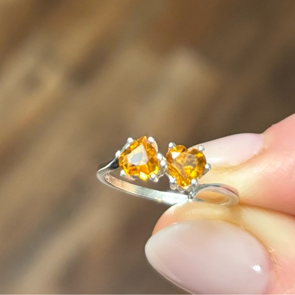 Stunning Natural Citrine double Hearts in 925 Sterling Silver Ring Sz 6.5 - Picture 4 of 7